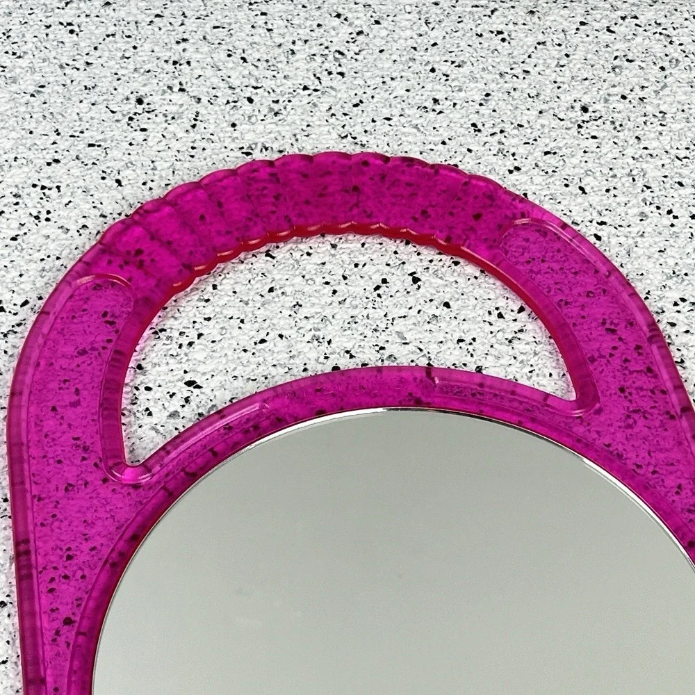 Vintage‎ Y2K Conair Hand Mirror Round Translucent Hot Pink Plastic 2003 11 x 7.5